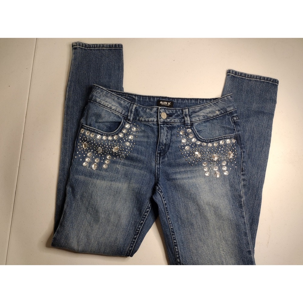 Allen B. Jeans Sz 8 Rhinestone‎ Embellished Slim Fit Denim Casual Blue